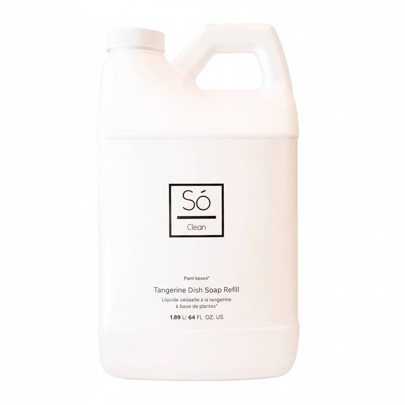 Tangerine dish soap refill bottle with 'Só Clean' branding on a white background